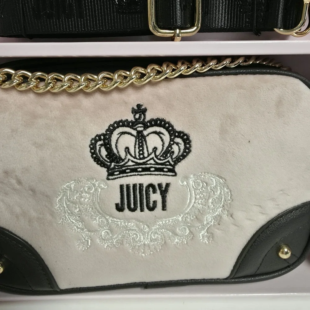 New Juicy Couture Heritage Crossbody W/ Strap & Card Case Black Gift Set Y2K